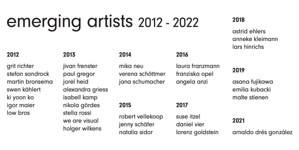 A list of emerging artists from 2012-2022.
