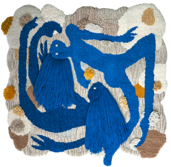 Alfhild Külper, 'Fuzzy7', is a wool artwork of two blue figures falling.  