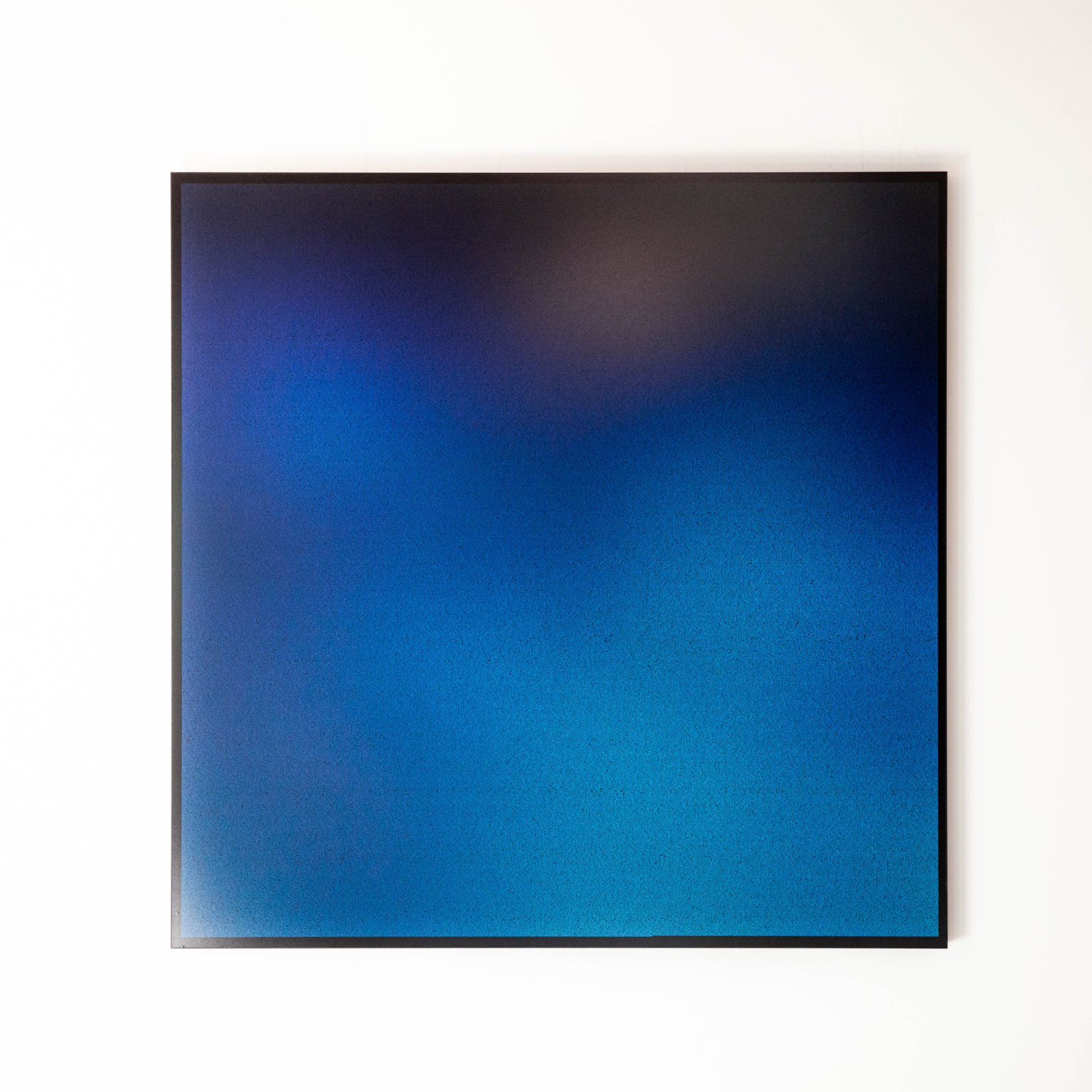 Gregory Valentin, 'Lumiere', an abstract painting fading from black at the top to lighter blue. 