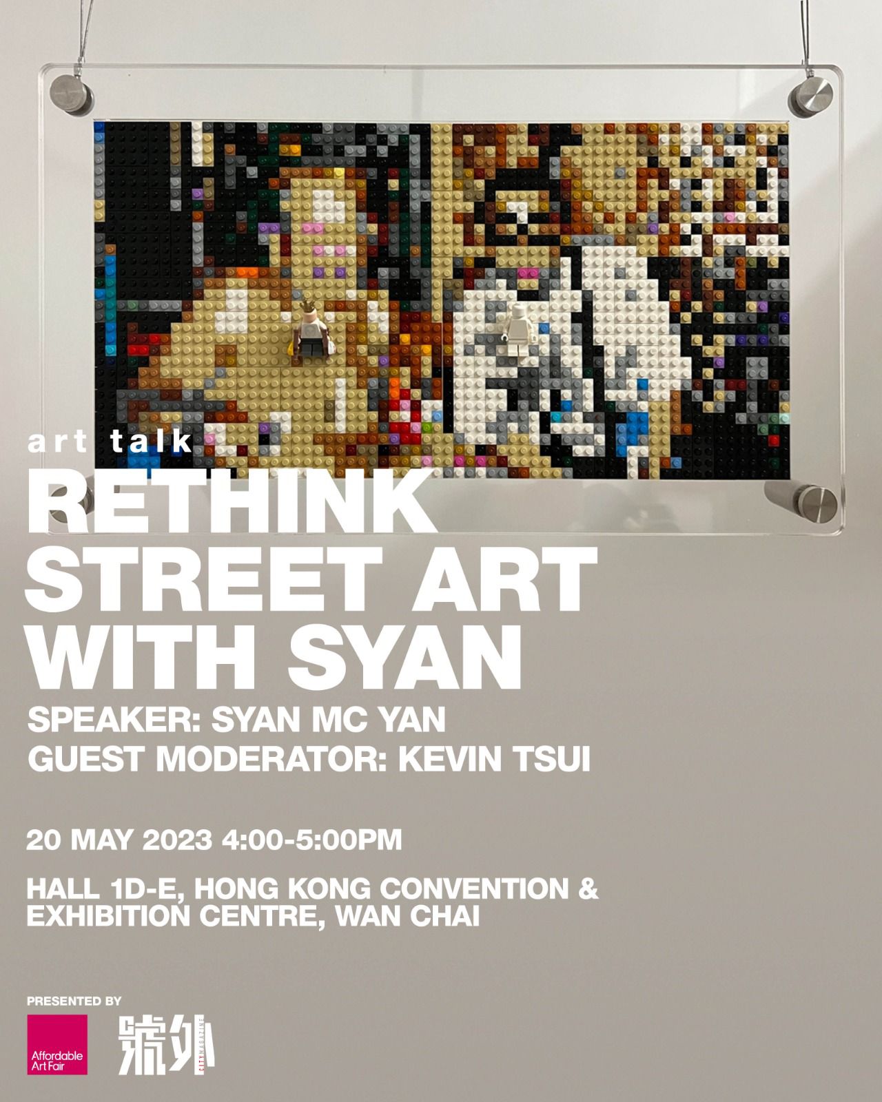 a art talk poster, with a pixel installation at background, showing detailed information about the talk 