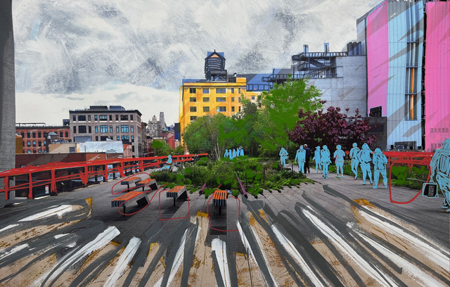 mixed media painting of the High Line