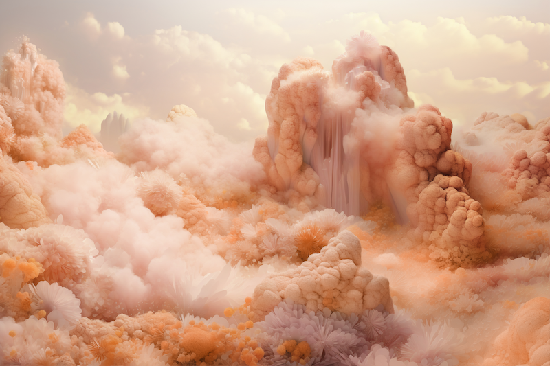 Clouds and coral in Peach Fuzz. 