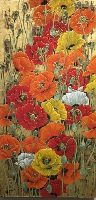 red, orange and yellow poppies. 