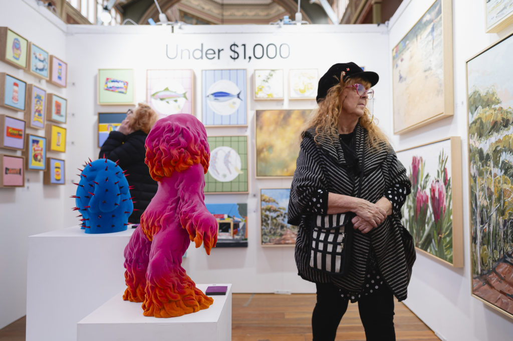 A wall of artworks under $1000 at Affordable Art Fair