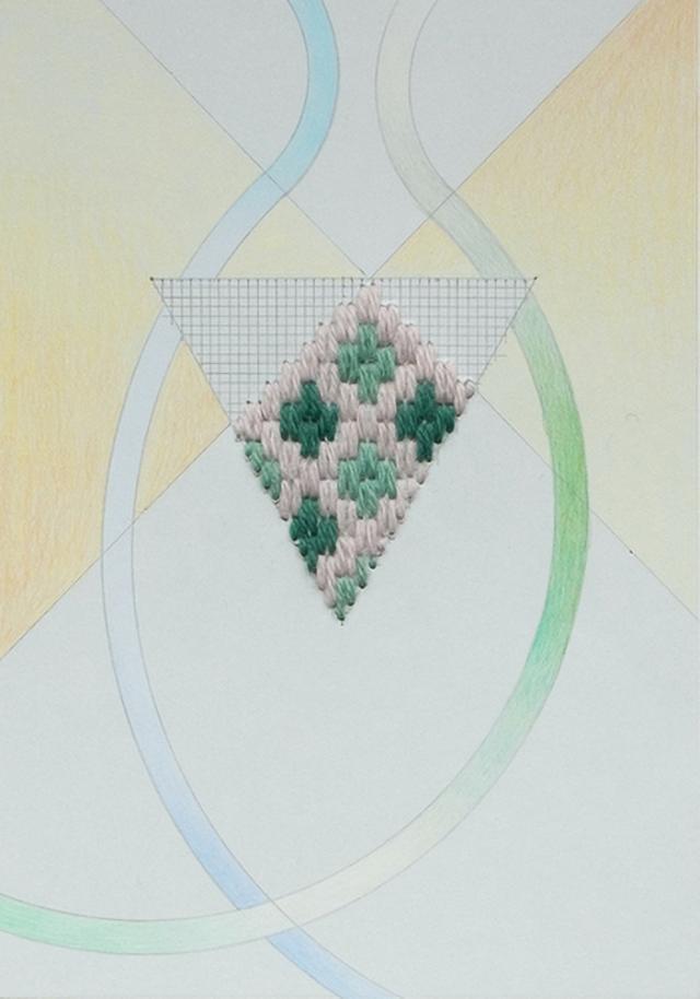Cecilia Charlton, Bargello Triangle (Grey-Green on Grey), mixed media, £450, Art Gazette 