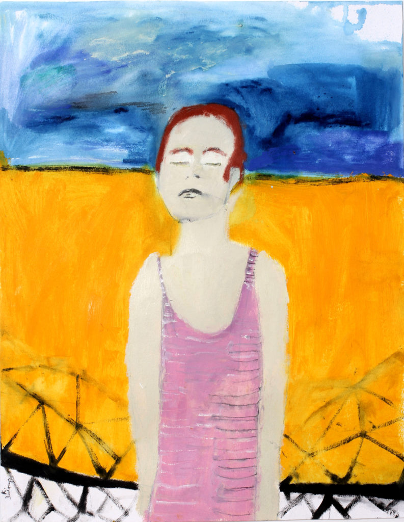 Karima Duchamp, Man in Pink, oil on paper, 50x64cm, JustBEE Gallery