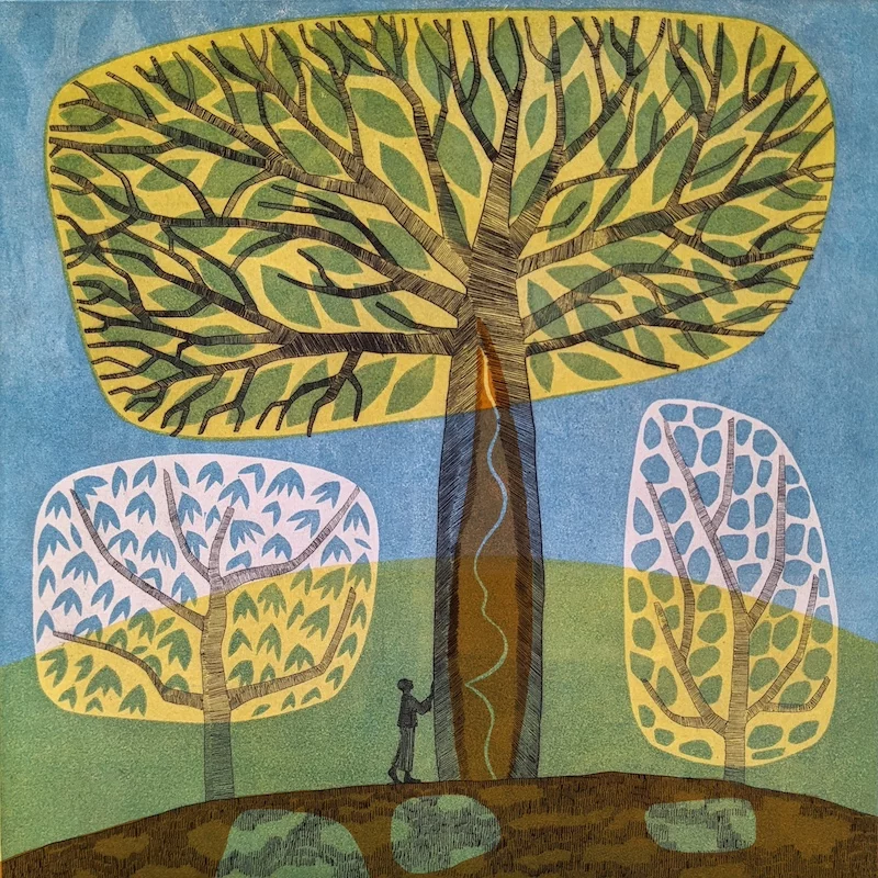 Lizzie Wheeler, When I am among the trees, Linoprint and Drypoint, £535, Iona House Gallery